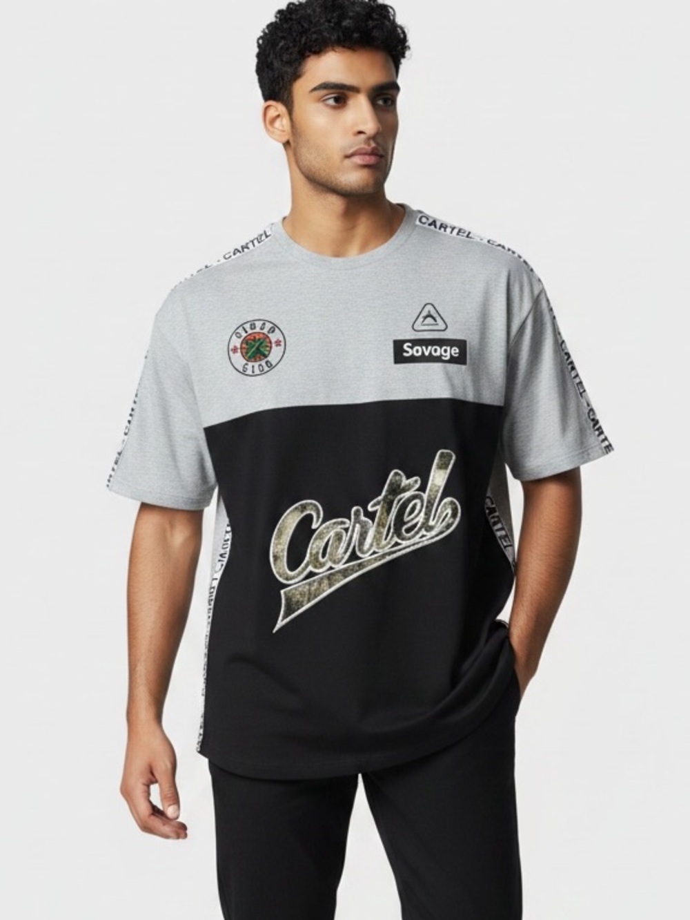 Focus NWT Cartel Savage Two-Tone Black & Gray Short Sleeve Tee